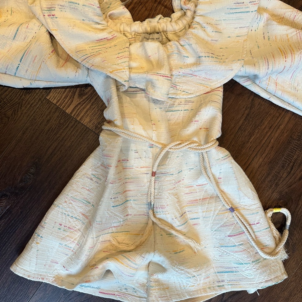 Cream Ruffled Off-Shoulder romper worn once - Picture 4 of 6